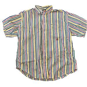 Vintage 90s Tommy Hilfiger Short Sleeve Striped Button Up Size M Colorful